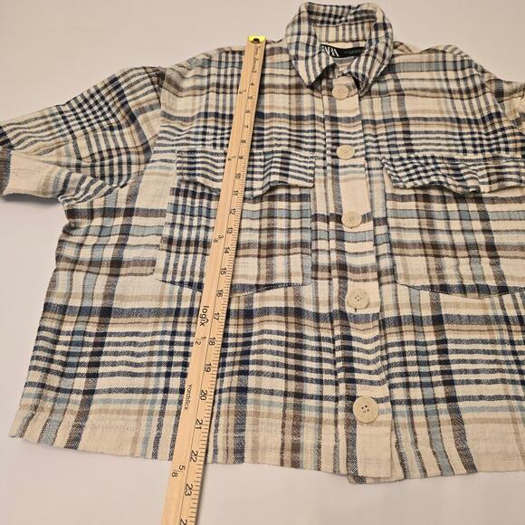 ZARA Plaid Flannel Overshirt Jacket Sz M Cotton Blend Soft Neutral Earth Tones - Picture 5 of 9